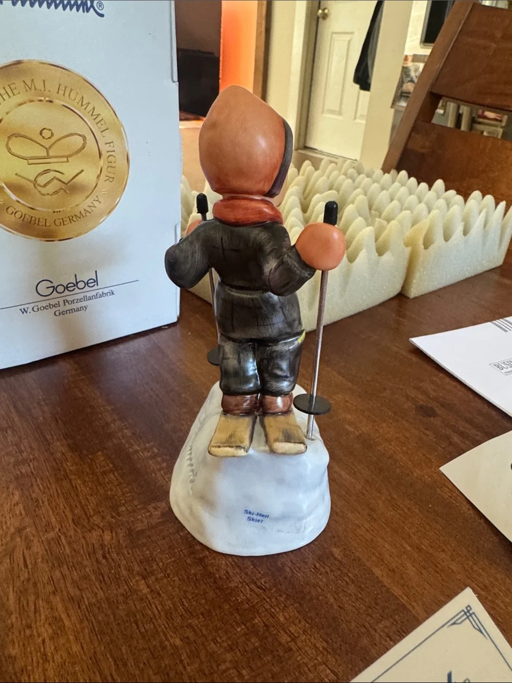 Vintage M. J. Goebel Hummel Hand-Painted Ceramic Skier Figurine w/ original box